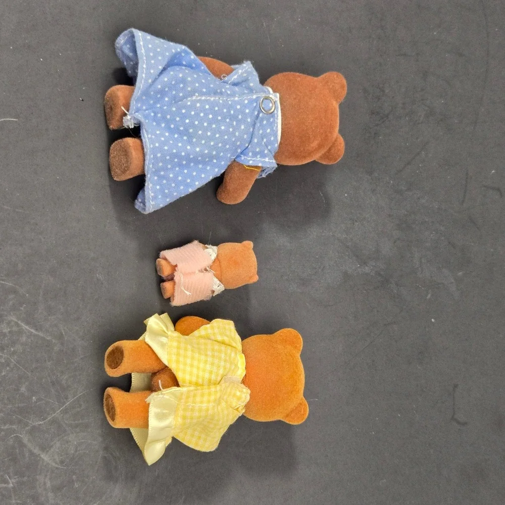 Vintage Calico Critters Sylvanian Families Bear Figures Set Blue Yellow Pink
